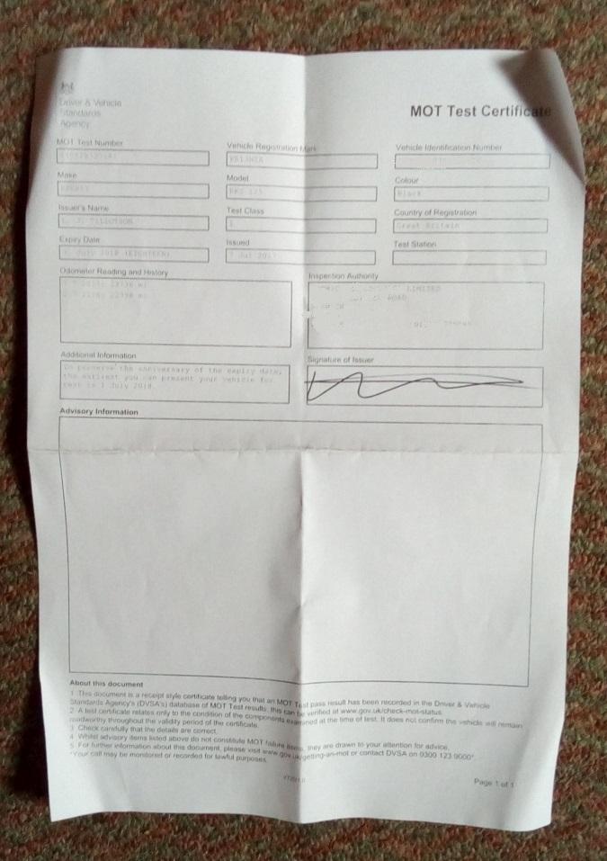 An MOT Certificate