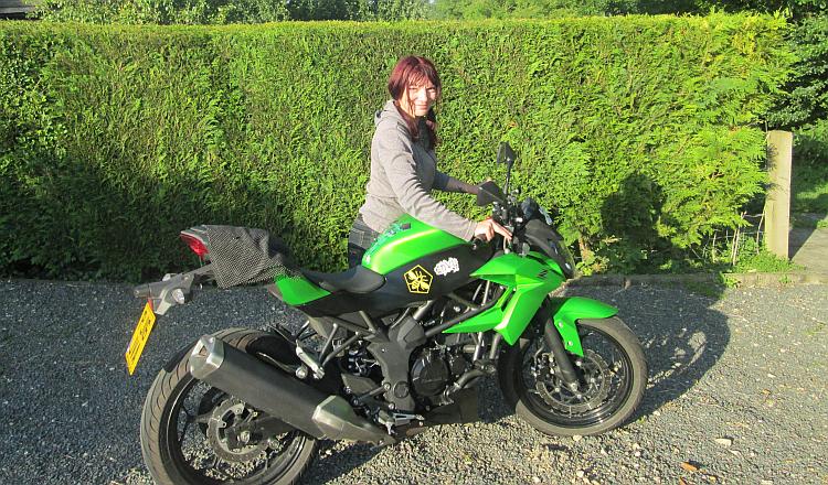 Sharon and her Kawasaki Z250SL called Envy