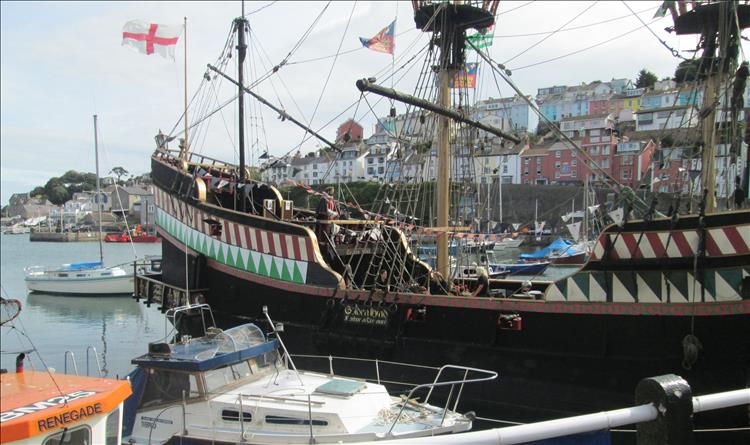 Brixham's pretend sailing vessel the golden hind