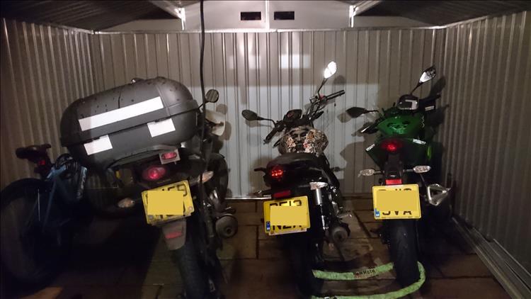 3 motorcycles with space to spare in the new shed