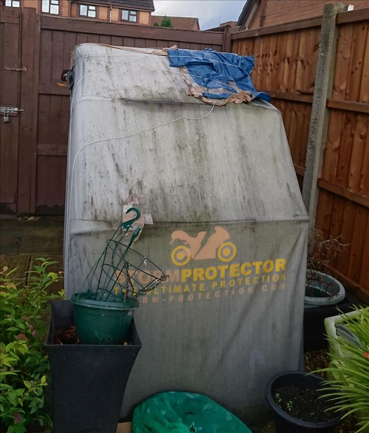 The StormProtector shelter is now mouldy, ripped, patched and ready for the bin