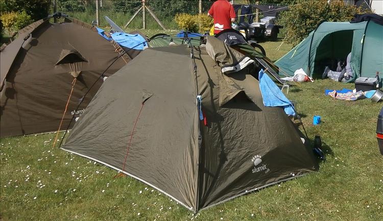 Bogger tent, the poles are on the outside with hinged joints for fast erection