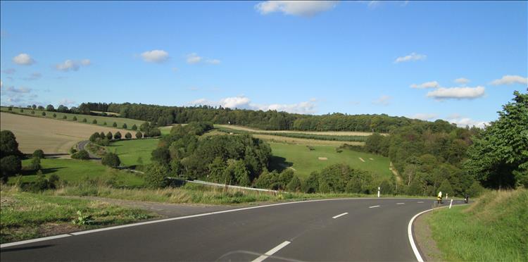 Rolling green farmland and trees between Allenbach and Cochem