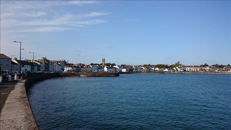 The big swooping curve of the harbour with the houses and buildings