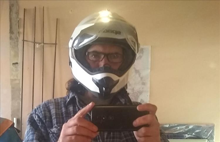 Ren wearing glasses while he has his helmet on