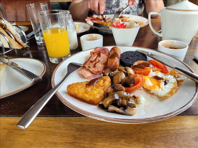 Our full english breakfast with drinks in the morning at the hotel