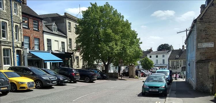 Faringdon village has houses of all shapes and sizes lining the road