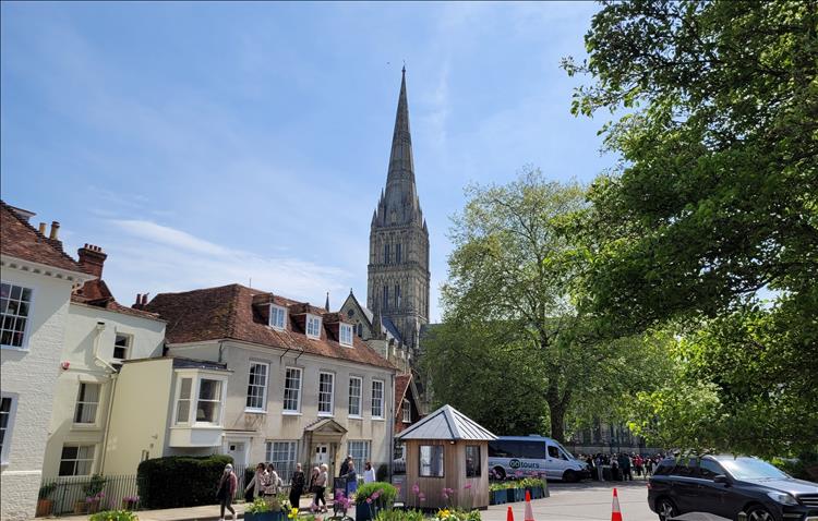 More smart houses with the spire of the cathedral behind