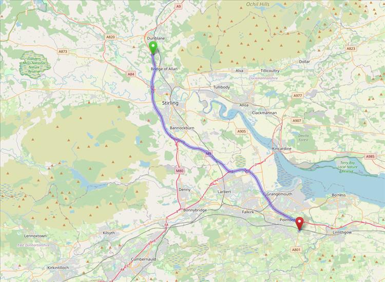 The route on a map from where Sharon and Ren got separated to where Ren stopped