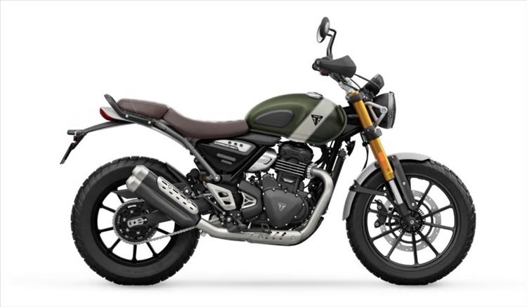 The Triumph scrambler 400 in green and brown