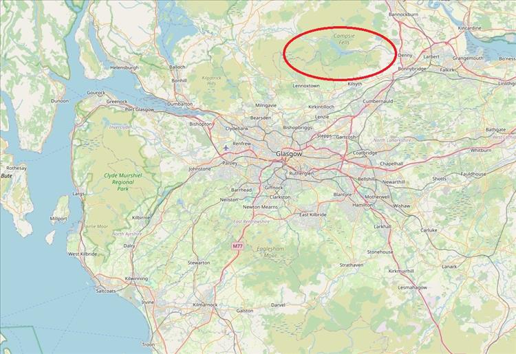 North of Glasgow and the M8 Corridor is circled a patch of green on the map