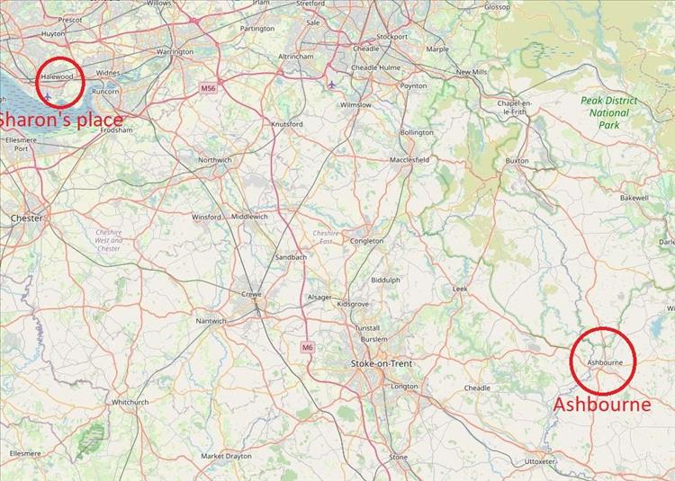 A masp with Halewood and Ashbourne circled