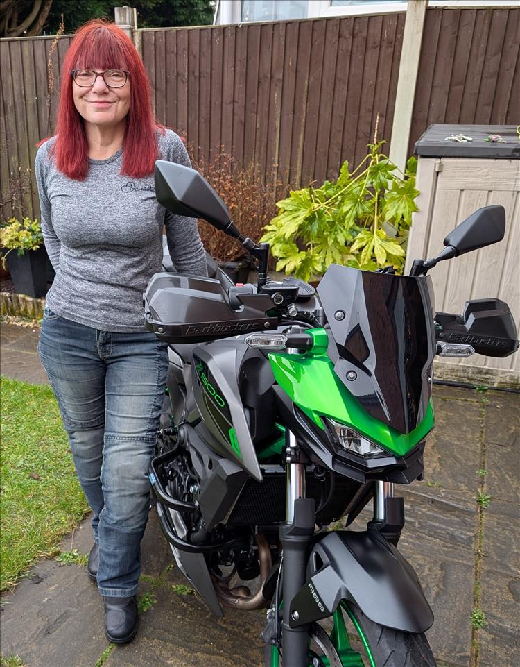Sharon smiles by the Z500 with it's smart hand guards fitted