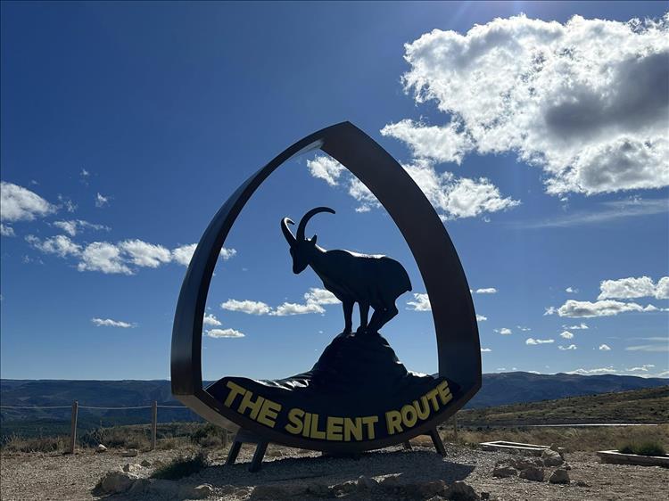 A mountain goat with long horns in a curved triangle forms the large logo on the silent route