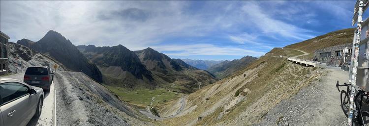 Super wide angle view of a valley and pass