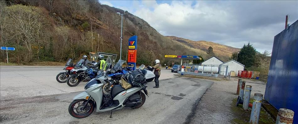 Motorycles beside the remote petrol station at Onich