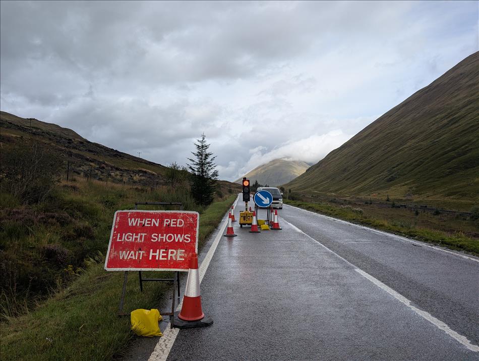 Temporary lights and the towering mountains towards Rannoch Moor, The skies are heavy