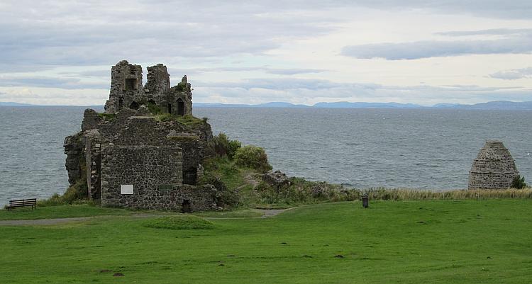 Dunure Castle, just a small tower and doorways in ruin by she ayrshire coastline