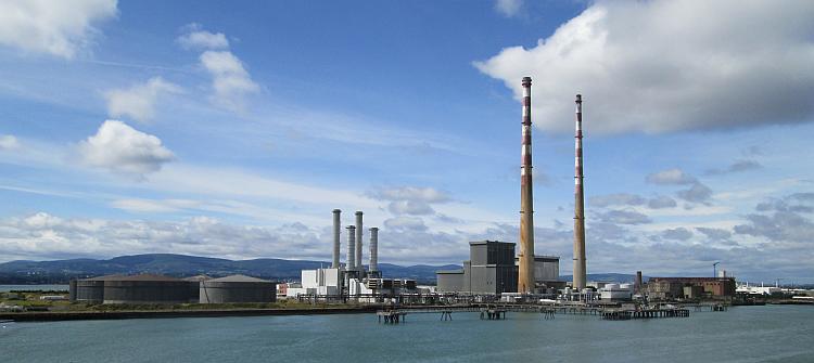 Dublin harbour with 2 distinct chimneys