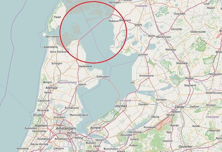 A map showing the large dyke or dam that creates the IJsselmeer
