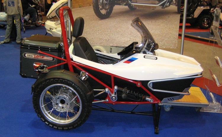 A BMW branded sidecar, looking rugged for off road use