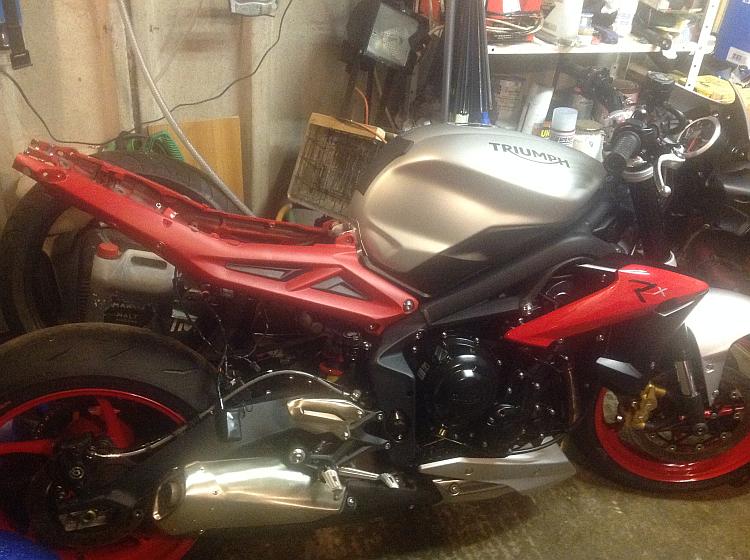 The Street Triple fitted with the new rear sub frame