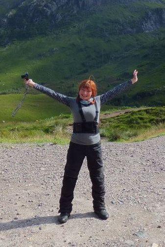 Sharon jumping for joy up in Scotland