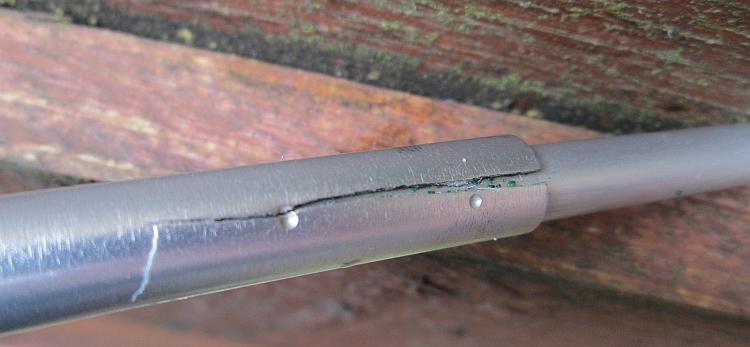 The aluminium tent pole starting to split near the end