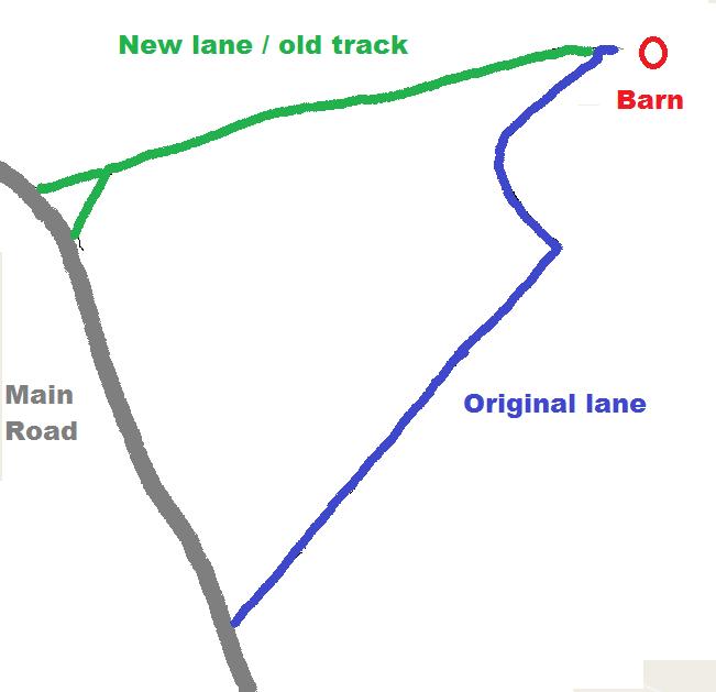 A basic layout map of the lanes to and from Rivington Barn