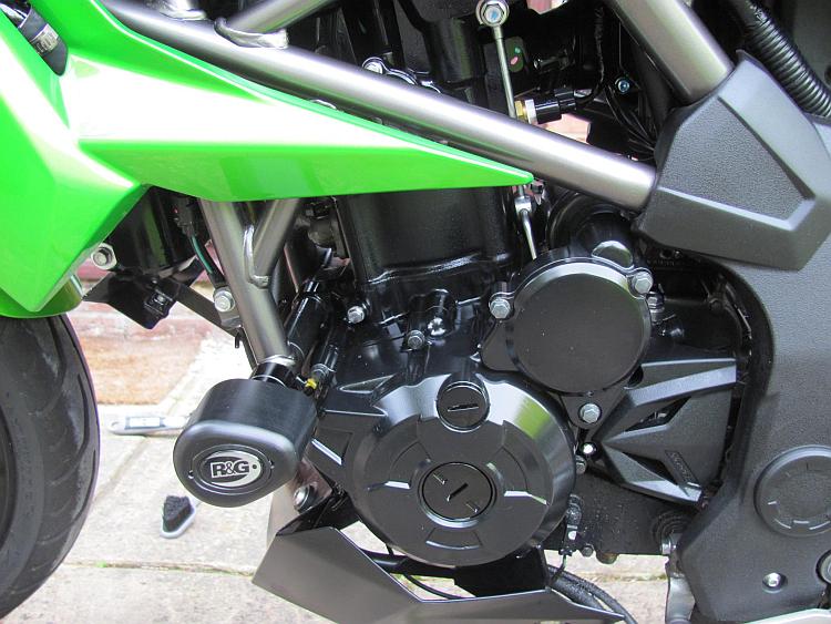 The engine of the Kawasaki in the bike. 