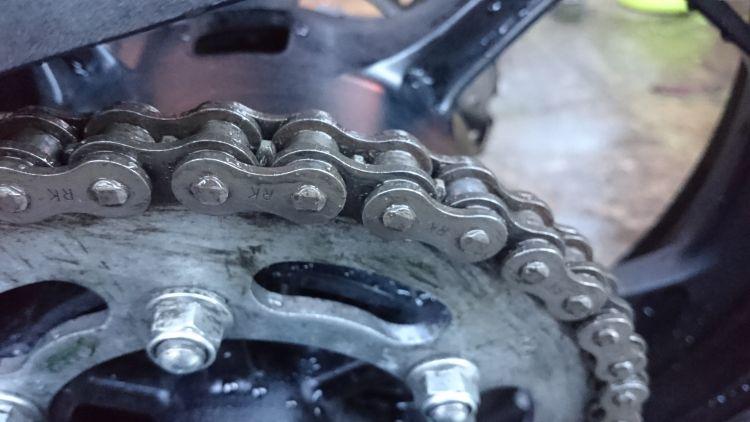 The clean and lubricated rust free chain on the Keeway 125