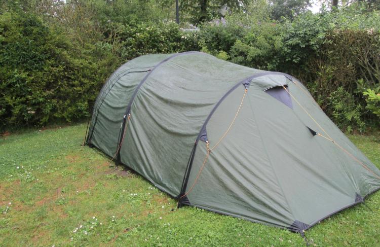 The tunnel tent is soaking wet before we pack it up 