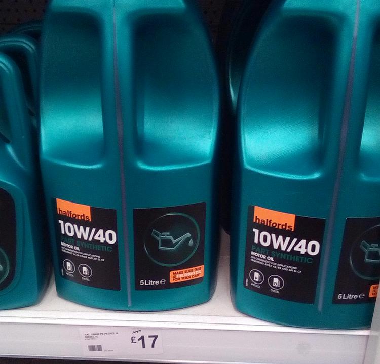 The 5 litre tubs with a small sign stating £17 per tub of oil