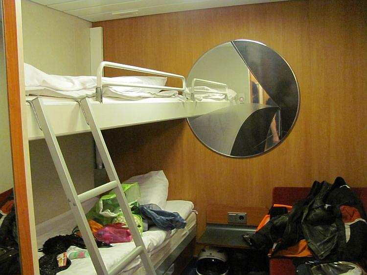 The bunk beds inside the smart clean cabin on the ferry
