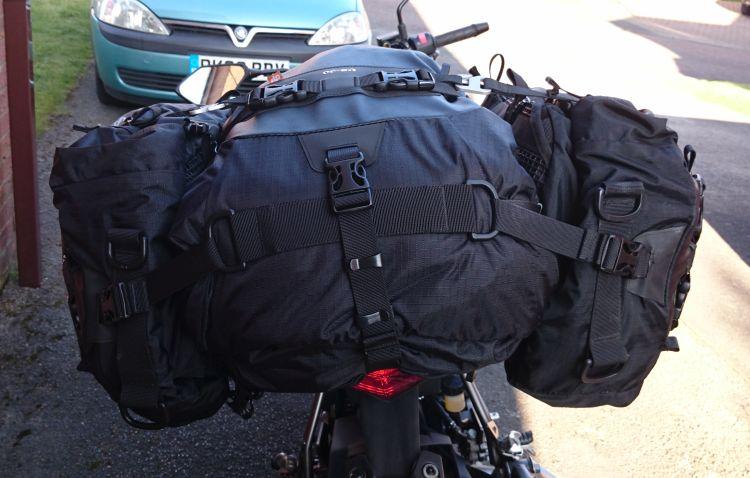 The Z250SL has the 3 filled Kriega US Drypacks on the bike looking smart