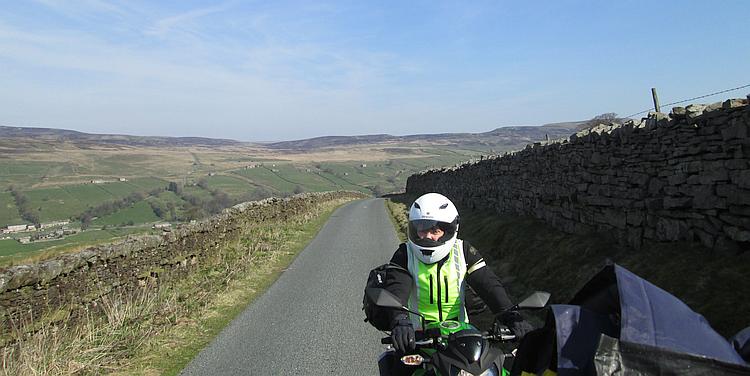 Sharon on the narrow winding lane through to Askrigg