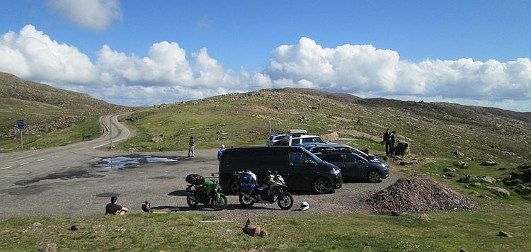 Ren and Sharon's motorcycles parked on top of the Applecross Pass