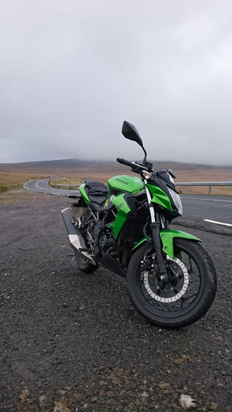 Sharon's Z250SL in the foreground with the moorlands and mist behind