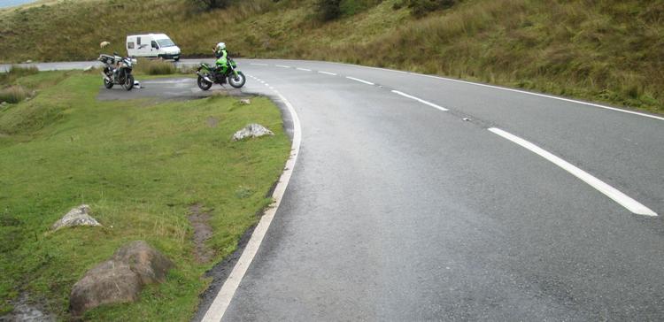 An oil slick on the inside of a curve along the Black Mountain Pass road
