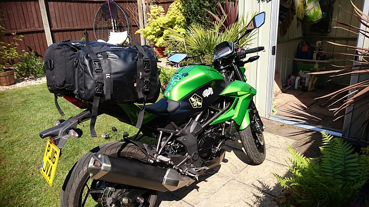 The Kriega luggage on Sharon's small Z250SL