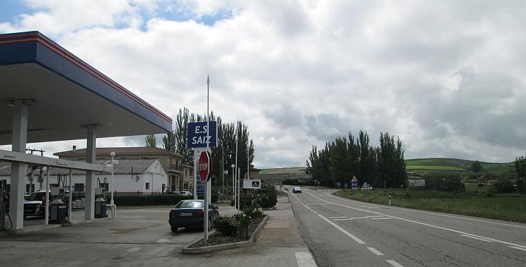 High white clouds fill the sky in Northern Spain as we look out from a petrol station
