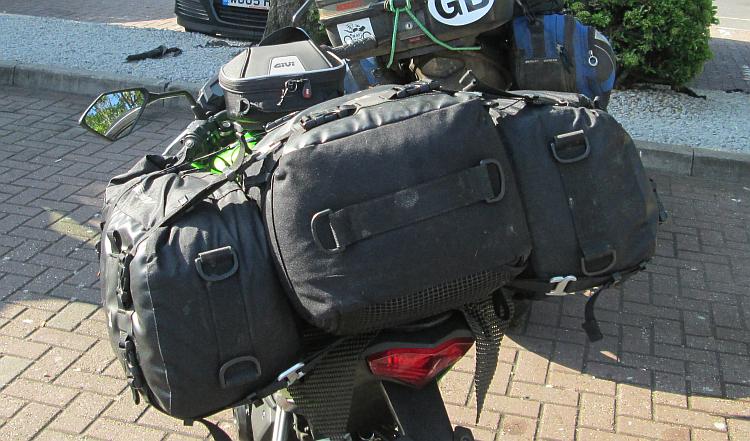 Sharon's Kreiga lugagge on her Kawasaki