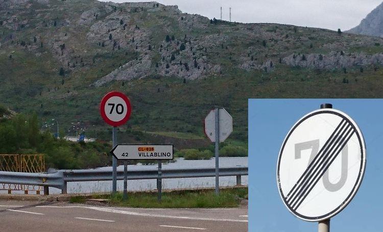 A typical red circle speed limit and end of speed limit signage