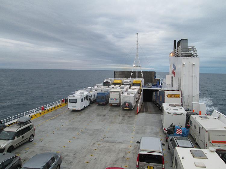 The car deck of The Baie De Seine and the sea as we sail from Spain