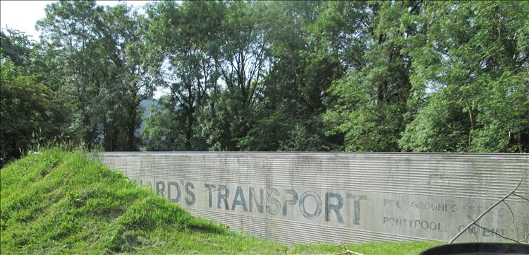 Trees behind the upper half of a lorry trailer, the lower is hidden by the ground 