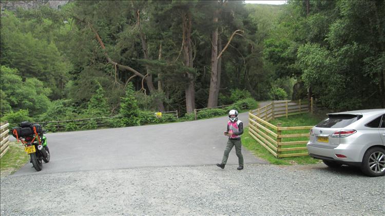 This lush green trees, hills, Sharon and her bike all at the Elan Valley