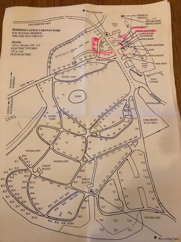 A simple plan of the site where andy is camping at Hoddom Castle