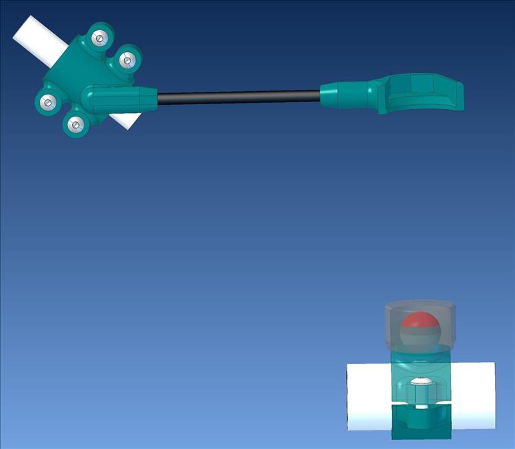 A computer generated image with a clamp holding the compass and another holding the permanent magnet nearby