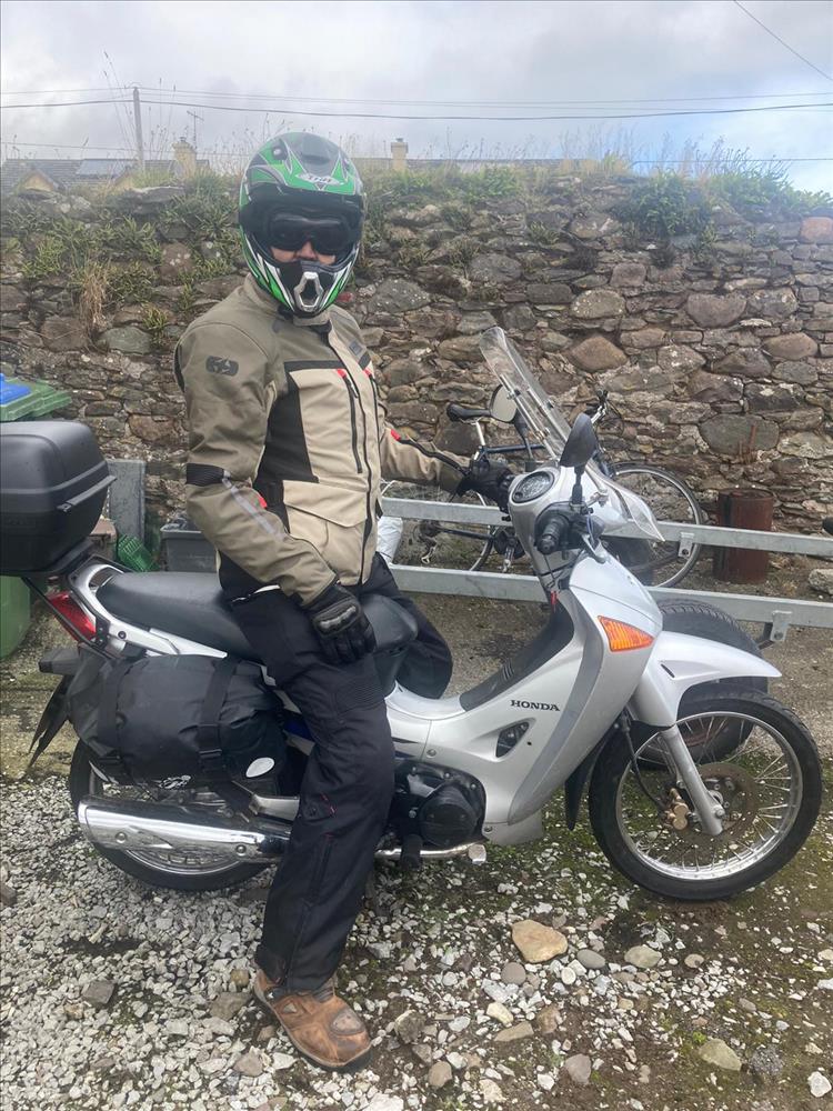 Rev. Mick! sat astride the Innova all kitted up and ready to ride