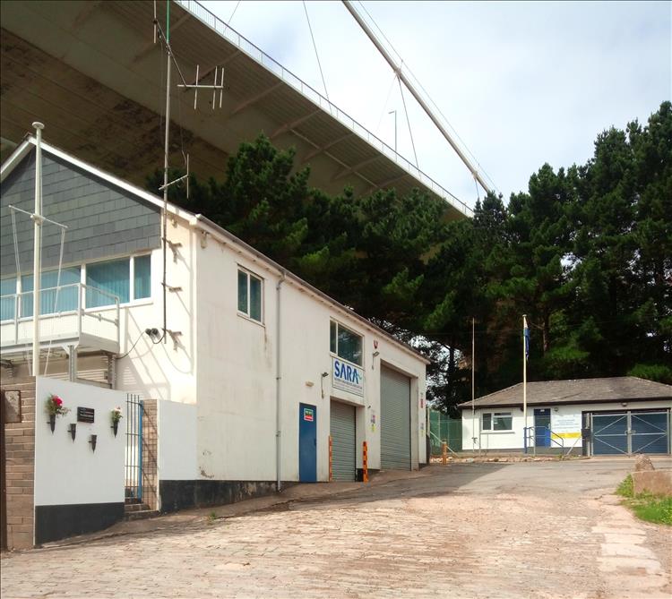 The Search And Rescue building under the massive River Severn Bridge